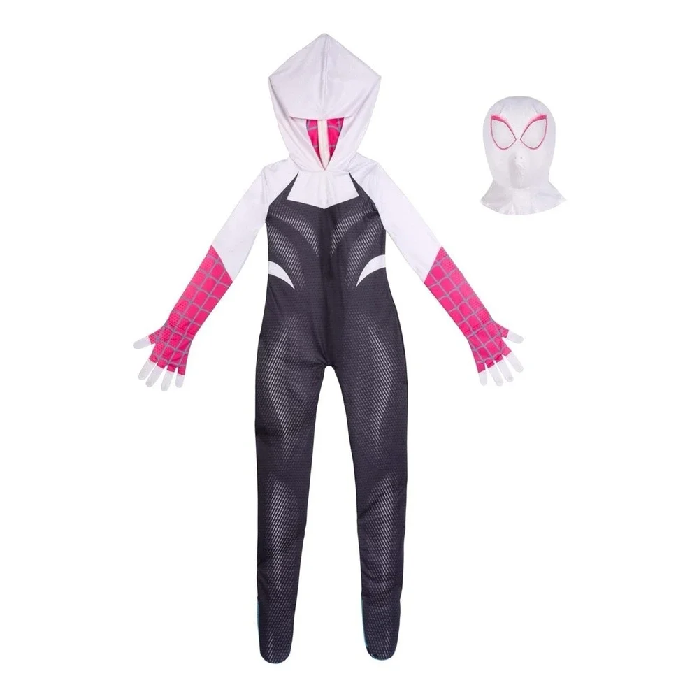 Spider Gwen Halloween Costume child Lg (10/12) Marvel Jumpsuit Hooded Mask